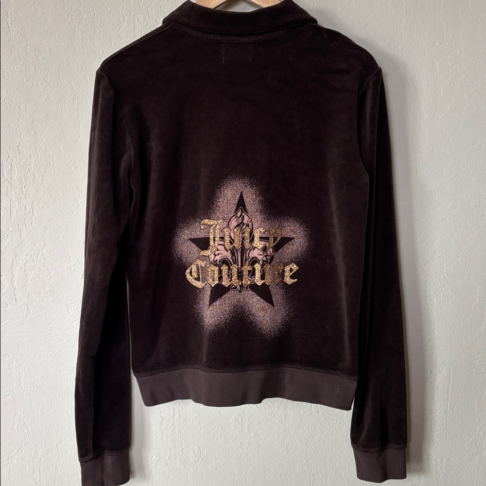 Vintage pink crown tag Y2K Juicy Couture velour sweatshirt size XL brown/gold